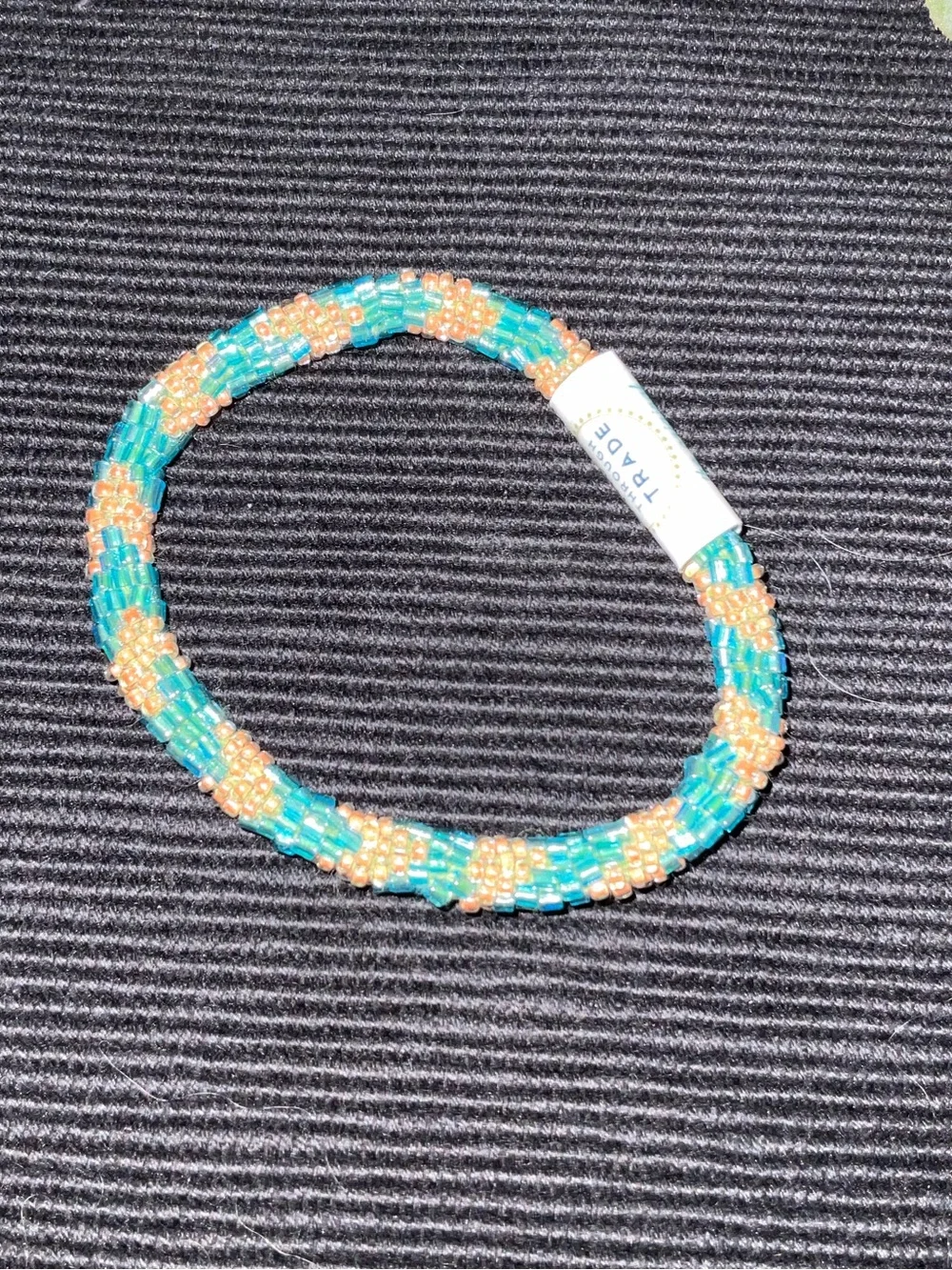 Handcrafted Beaded Bracelet Pair — Teal & Coral and Red & Black